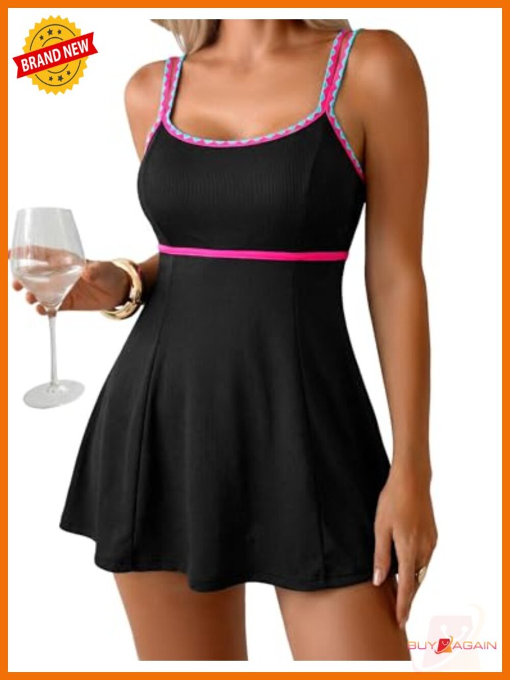 Tummy Control One Piece Swimsuit Ribbed Swimdress Skirted Bathing Suits